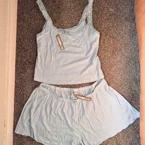 NWT Women's Skims Lace Lounge Tank and Shorts, Blue, XL